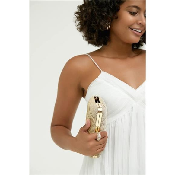 Womens Golden Glitter Clutch Purse Pleated Evening Bag for Bridal Wedding Party - Picture 5 of 6